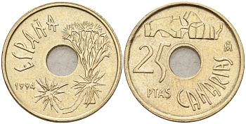 Испания 25 песет 1994 Канарские острова KM 933 никель бронза 4582-635