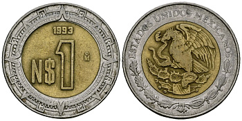 Мексика 1 песо 1993 KM 550 биметалл 4167-623
