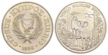 Кипр 1 фунт 1986 25 лет Всемирному фонду дикой природы KM 59 медно-никель BU 1521-1434