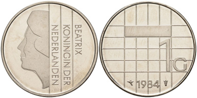 Нидерланды 1 гульден 1984 Беатрикс (1980-2013) KM 205 никель UNC 4116-124