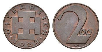 Австрия 200 крон 1924 год-тип KM 2833 бронза aUNC 4669-655