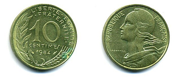 ФРАНЦИЯ 10 САНТИМОВ 1984 ТИП MARIANNE КМ 929 медь алюминий никель 3999-717