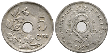 Бельгия 5 сантимов 1927 Belgie KM 67 медно-никель    4608-662