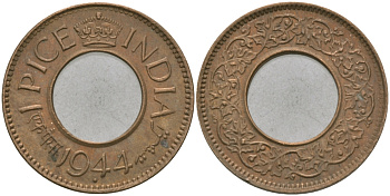 Британская Индия 1 пайс 1944 Георг VI (1936-1952) KM 533 бронза 33-1125