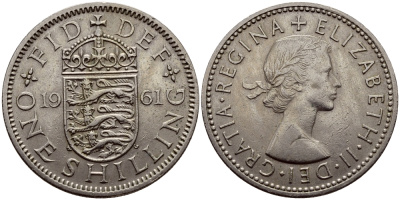Великобритания 1 шиллинг 1961 Елизавета II (1952-2022), Английский герб KM 904, Spink 4147 медно-никель 4681-1212