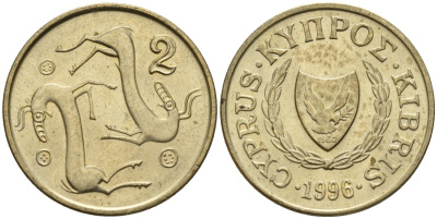 Кипр 2 цента 1996 KM 54.3 никель латунь 4596-117