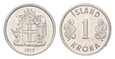 Исландия 1 крона 1977 KM 23 алюминий UNC 4687-813