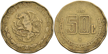 Мексика 50 сентаво 1992 KM 549 алюминиевая бронза 4364-441