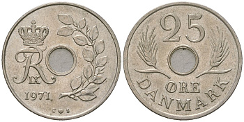 Дания 25 эре 1971 C; S, Фредерик IX (1947-1972) KM 855 медно-никель aUNC 213-927