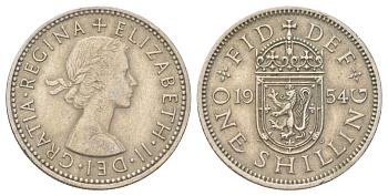 Великобритания 1 шиллинг 1954 Елизавета II (1952-2022), Шотландский герб KM 905, Spink 4148 медно-никель 4624-444