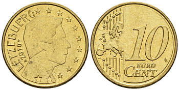 Люксембург 10 евроцентов 2010 KM 78 нордик 4147-831