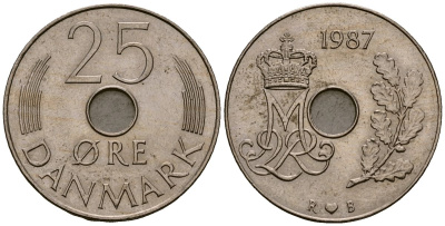 Дания 25 эре 1987 Маргрете II (1972- ) KM 861 медно-никель 4176-546