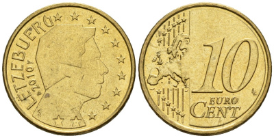 Люксембург 10 евроцентов 2010 KM 78 нордик 4147-831