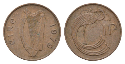 Ирландия 1 пенни 1979 мифологическая птица лира KM 20 бронза 4690-421