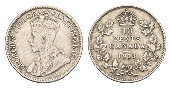 Канада 10 центов 1913 Георг V (1910-1936) KM 23 серебро 4655-445