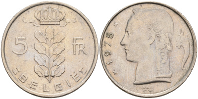 Бельгия 5 франков 1975 Belgie, Бодуэн I (1951-1993) KM 135.1 медно-никель 4589-813
