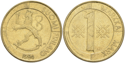ФИНЛЯНДИЯ 1 МАРКА 1994 M KM 76 алюминиевая бронза 4556-535