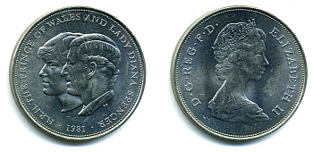 Великобритания 25 пенсов 1981 Королевская свадьба принца Чарльза и леди Дианы, Елизавета II (1952-2022) KM 925, Spink 4229 медно-никель 35-223