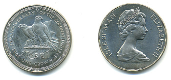 Остров Мэн 1 крона 1978 25 лет коронации королевы Елизаветы II, соколы КМ 43 медно-никель UNC 58-712