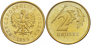 Польша 2 гроша 1999 MW KM 277, Parchimowicz 702f латунь UNC 4516-1136