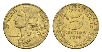 Франция 5 сантимов 1978 тип Morlon KM 933, Le Franc 125.14 алюминиевая бронза UNC 4630-333