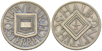 Австрия 1/2 шиллинга 1925 KM 2839 серебро 192-426