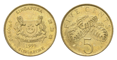 Сингапур 5 центов 1995 KM 99 алюминиевая бронза UNC 4685-615