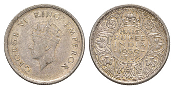 Британская Индия 1/2 рупии 1939 Георг VI (1936-1952) KM 549 серебро aUNC 650-1012