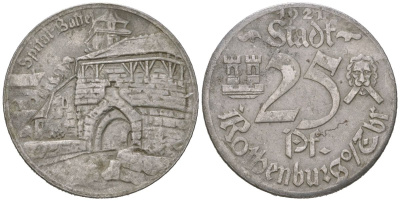 Ротенбург-об-дер-Таубер 25 пфеннигов 1921 Больница Бастай Funck 453.7i, Men18 27506.10 железо 46-1914