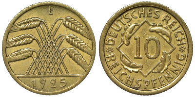 Германия 10 рейхспфеннигов 1925 E KM 40, J. 317 алюминиевая бронза 4121-913