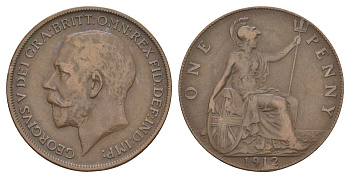 Великобритания 1 пенни 1912 Георг V (1910-1936) KM 810, Spink 4051 бронза 4634-924