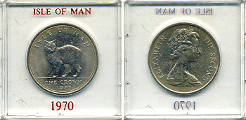 Остров Мэн 1 крона 1970 кошка Мэна, в оригинальной пластиковой коробке KM 18 медно-никель UNC 6-6-1-53