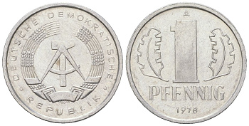 ГДР 1 пфенниг 1978 A KM 8.2 алюминий 201-521