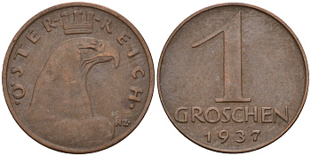 Австрия 1 грош 1937 KM 2836 бронза 4152-114