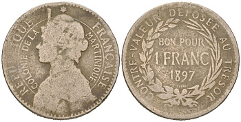 Мартиника 1 франк 1897 KM?41 медно-никель 441-1315