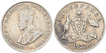 Австралия 3 пенса 1922 Георг V (1910-1936) KM 24 серебро 4621-1125