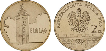 Польша 2 злотых 2006 MW, серия польские города, Эльблонг (ELBLAG) KM 546, Parchimowicz 989 латунь UNC 603-441