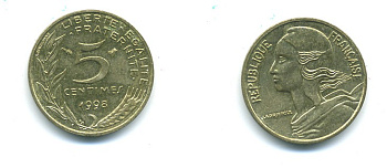 ФРАНЦИЯ 5 САНТИМОВ 1998 ТИП MARIANNE KM 933 медь алюминий никель 84-1562