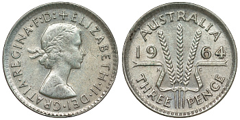 Австралия 3 пенса 1964 Елизавета II (1952-2022) KM 57 серебро 71-951