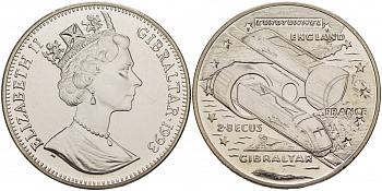 Гибралтар 2,8 экю 1993 евротоннель Англия-Франция, поезд КМ 478 медно-никель PROOF 00-00