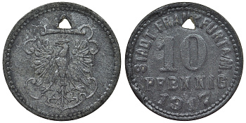 Германия, Франкфурт-на-Майне 10 пфеннигов 1918 Гессен, нотгельд Funck 136.1A цинк 4119-917