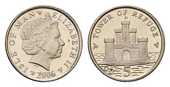 Остров Мэн 5 пенсов 2006 KM 1255 медно-никель UNC 4649-1121