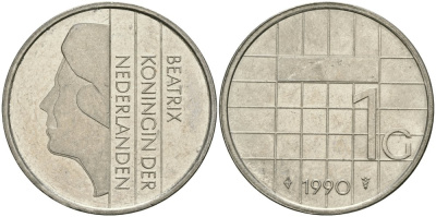 Нидерланды 1 гульден 1990 Беатрикс (1980-2013) KM 205 никель 4579-425