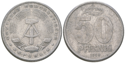 ГДР 50 пфеннигов 1958 А алюминий 4635-831
