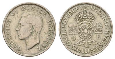 Великобритания 2 шиллинга (флорин) 1948 Георг VI (1936-1952) KM 865, Spink 4102 медно-никель 4183-235