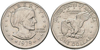 США 1 доллар 1979 D, Сьюзен Энтони KM 207 медь плакированная медно-никелем 183-325