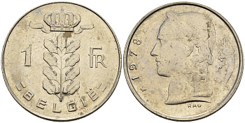 БЕЛЬГИЯ 1 ФРАНК 1978 BELGIE KM 143.1 медно-никель 4546-427