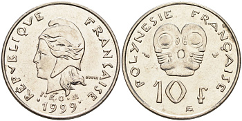 Французская Полинезия 10 франков 1999 KM 8 никель 4126-1125