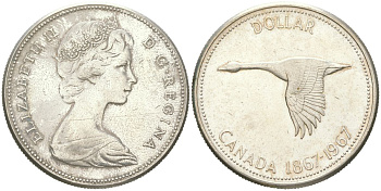 Канада 1 доллар 1967 100 лет Конфедерации Канада KM 70 серебро aUNC 00-1067-2-63