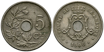 Бельгия 5 сантимов 1906 Belgique KM 54 медно-никель 4173-428
